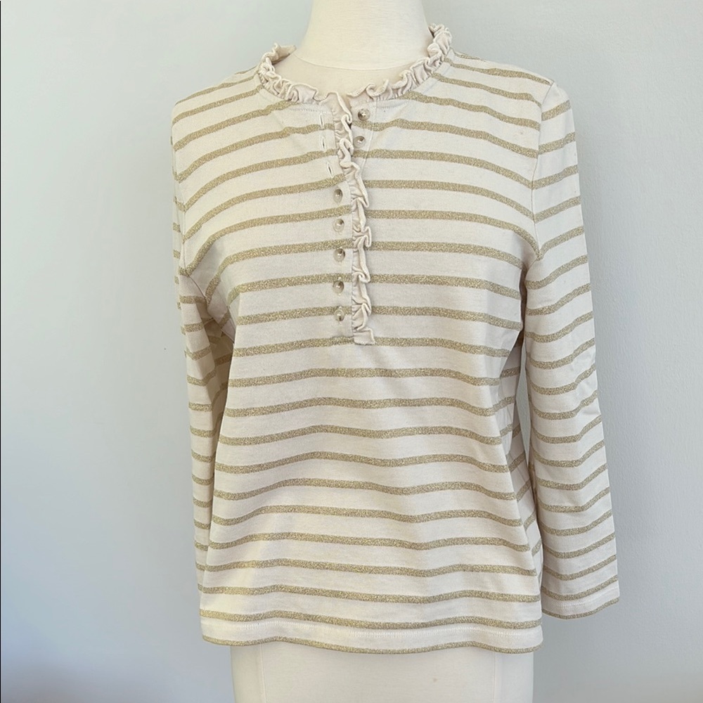 Sezane Cream and Gold Striped Blouse